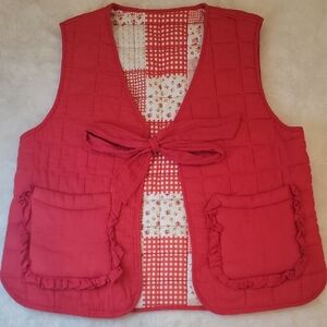 Red Reversible Quilted Vest with Bow Tie. Medium